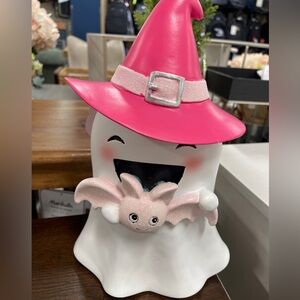 Hot Pink Halloween Ghost Witch 🩷👻🦇 w/Pink Glitter Bat Resin Figure NWT